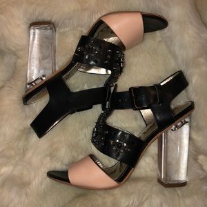 Sam Edelman Yara Studded Lucite Heels in Blk Nude